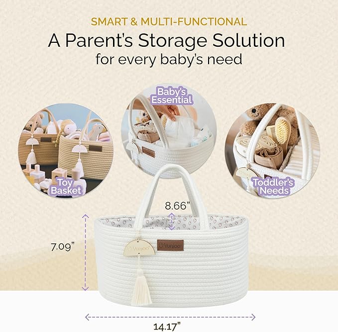 Yunioo Baby Diaper Caddy Organizer, Portable Nursery Storage Basket with Sturdy Handle Diaper Caddy Basket, Car Caddy for Diapers and Baby Wipes, Newborn Essentials