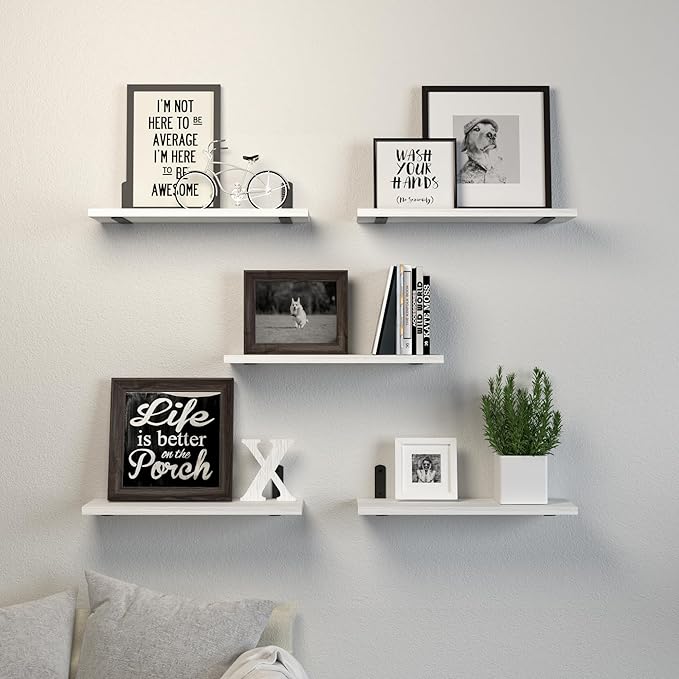 Floating Shelves, 5 Sets Wall Shelves, Wooden Floating Shelves for Bedroom Wall Décor, Wall Mounted Floating Bathroom Shelf for Storage, Floating Book Shelf, Living Room – White