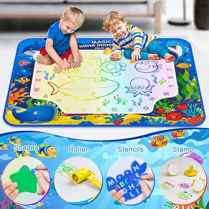 Water Doodle Mat for Kids 32x40 Inch, Mess Free Coloring Mat Educational Toy for 3 4 5 6 7 8 Years Old Girls & Boys, Neon Color Mat Doodle Board Writing Drawing Toys Holiday Christmas Birthday Gifts