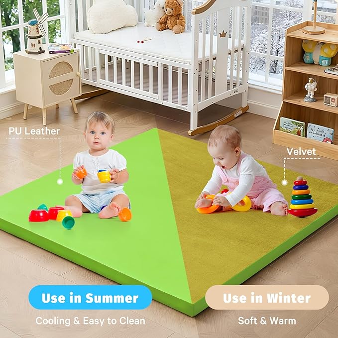 Waterproof Baby Play Mat for Floor 1.3"Thick Memory Foam 47 * 47 Cushion Playpen Playmat Tummy Time Crawling Mat Nursery Rug Pad Mattress Create Soft & Safe Area for Infants,Toddler,Kids,Green