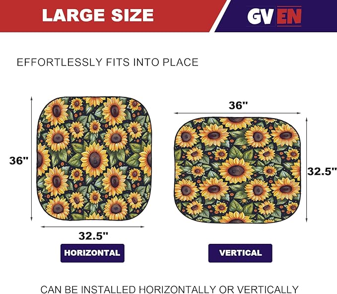 GVEN Windshield Sun Shade Car Sunshade Truck Accessories Large-Size Front Window Shades Windshield Cover Visor for Full-Size MPVs, Vans, Trucks, SUVs, Tesla (Sunflower, L)