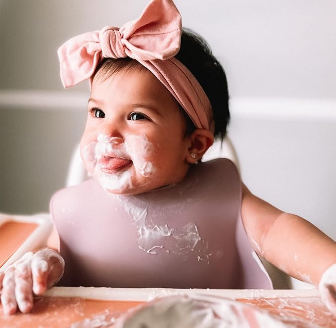 Moonkie Silicone Baby Bibs Set of 3, BPA Free Waterproof Baby Bibs for Eating, Soft Adjustable Silicone Bibs for Babies 6-12 Months, Toddler Bibs with Large Pocket Food Catcher (Ether/Sage/Cream)
