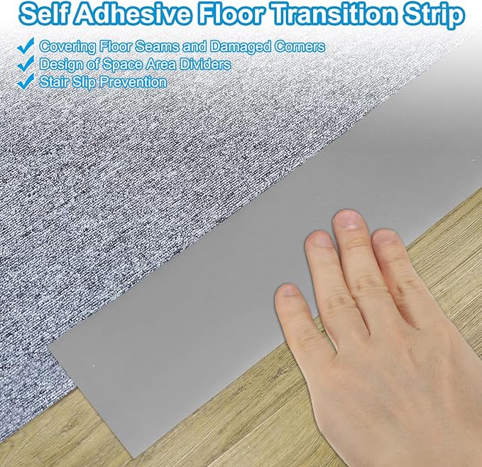 PATIKIL Self Adhesive Floor Transition Strip 3 in x 6.6 Ft, Vinyl Laminate Floor Flat Divider for Joining Floor Gaps Doorways Carpet Cover Floor Tiles Grey