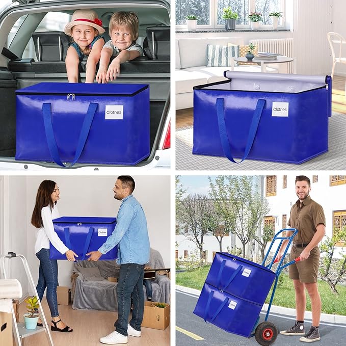 Moving Bags, Storage Bags with Sturdy Handles and Heavy Duty Zippers, Storage Totes for Space Saving, Moving & Storage, Collapsible Moving Supplies(125L, 8-Pack, Blue)