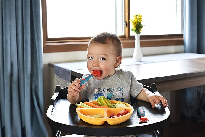 PandaEar 3 Pack Toddler Plates, Silicone Divided Suction Plate for Babies, BPA-Free 100% Food-Grade Silicone Unbreakable Baby Plate (Blue/Green/Yellow)