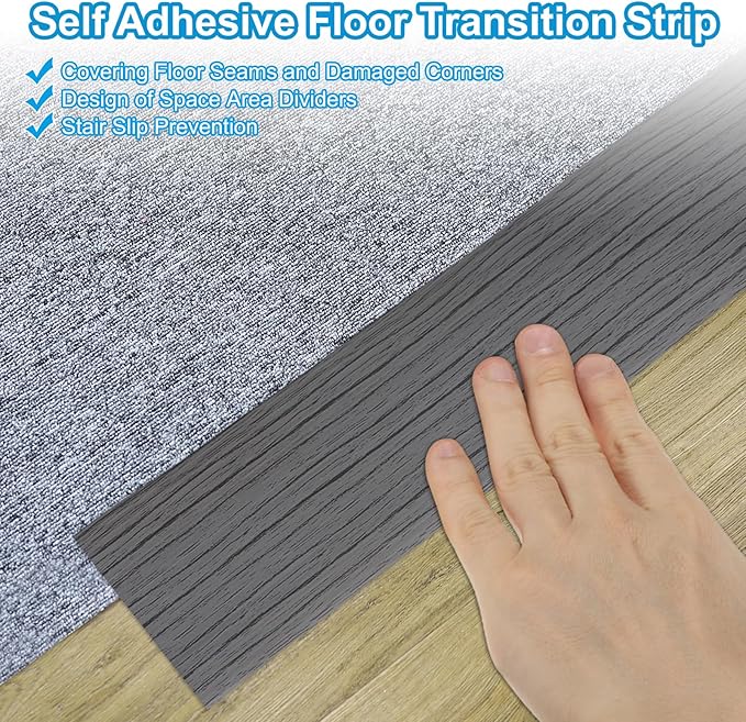 PATIKIL Self Adhesive Floor Transition Strip 1.6 in x 6.6 Ft, Vinyl Laminate Floor Flat Divider for Joining Floor Gaps Doorways Carpet Cover Floor Tiles Dark Gray Grain