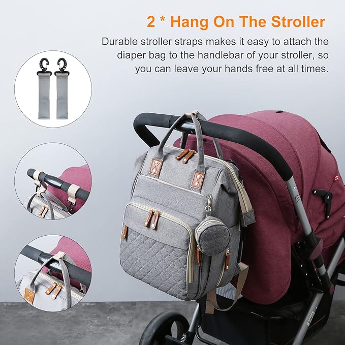 Lamroro Diaper Bag with Changing Station, Waterproof 3 in 1 Baby Diaper Backpack with Foldable Changing Pad, Large Travel Back Pack for Baby Girl Boy, Grey
