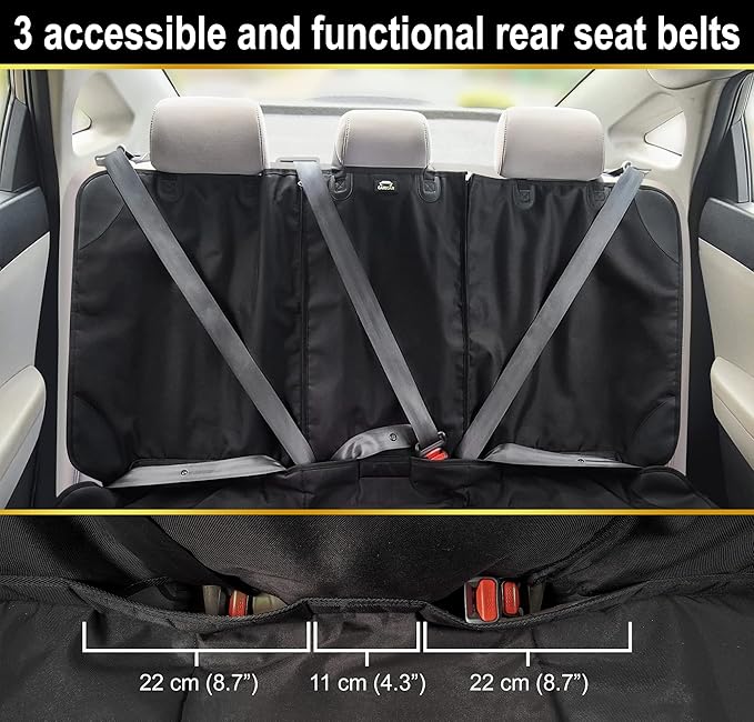Car Seat Protector, Under Child Car Seats Cover | Waterproof, 3 Functional Rear Belts, Baby Carseat Cushion, Covers Fabric and Leather Seats | 4Pockets Non-Slip Thick Padding