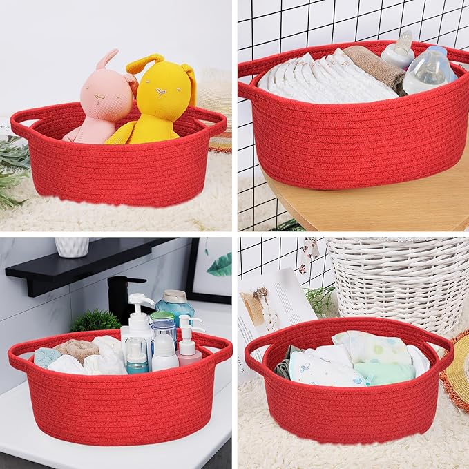 ABenkle Small Basket with Gift Bags and Ribbons, Empty Gift Baskets for Mother's Day, Decorative Boho Rope Woven Nursery Storage Organizer Toy Baskets with Handle for Baby Showers, 12"X 8" X 5"