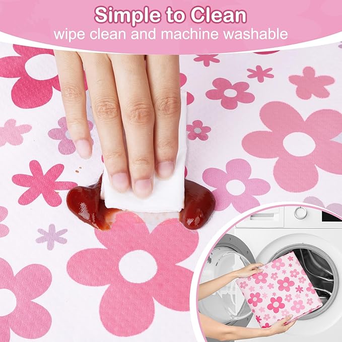 Basumee Splat Mat High Chair Mat Waterproof Baby Play Splat Mat for Under High Chair Food Catcher Highchair Mat for Floor Non Slip Bottom, Pink Flowers, 46x42 Inches