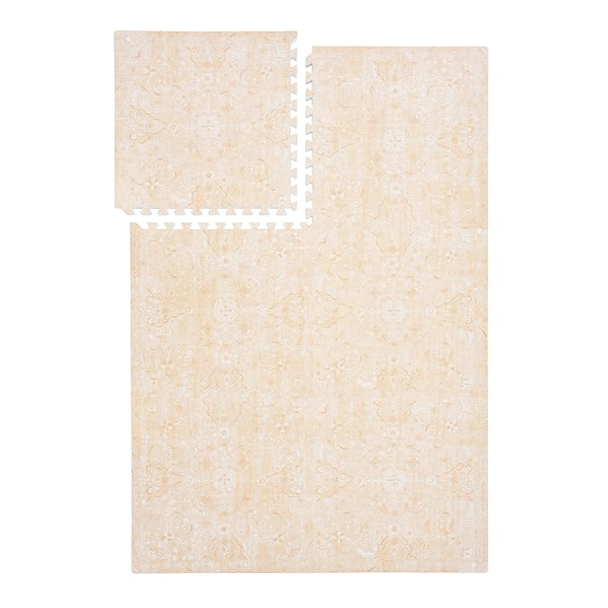 PopsyKosy Premium Baby Floor Play Mat - Thick & Cushioned 0.5 inch Playroom Foam Mat, Non-Toxic Odorless - 6 Tiles - Spacious 6x4 ft. - Stylish & Large, Waterproof for Kids & Toddlers - Light Apricot
