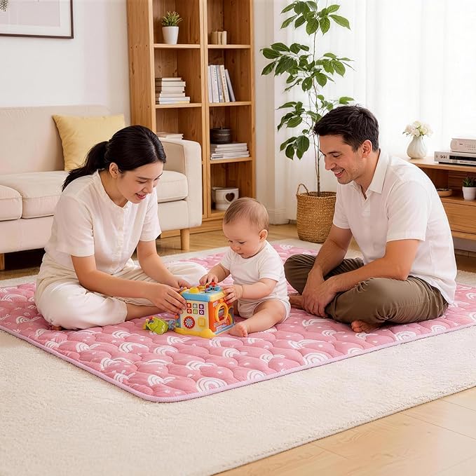 Viviland Baby Mats for Floor, 50x50 Inch Playpen Mat, Thick Cushioning Padding Playmat for Baby and Toddlers Infants, Non-Slip & Machine Washable, Pink Rainbow