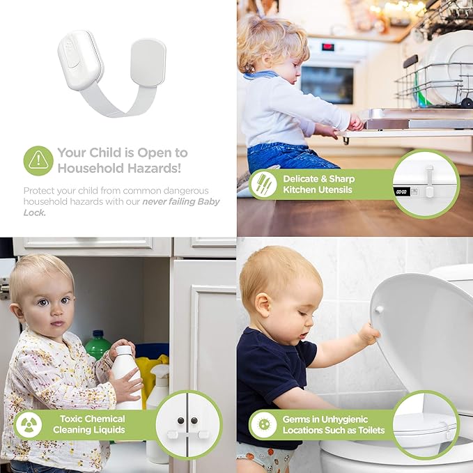 SKYLA HOMES Baby Locks Child Safety Cabinet Proofing - Safe Quick and Easy 3M Adhesive Cabinet Drawer Door Latches No Screws & Magnets Multi-Purpose for Furniture Kitchen Ovens Toilet Seats