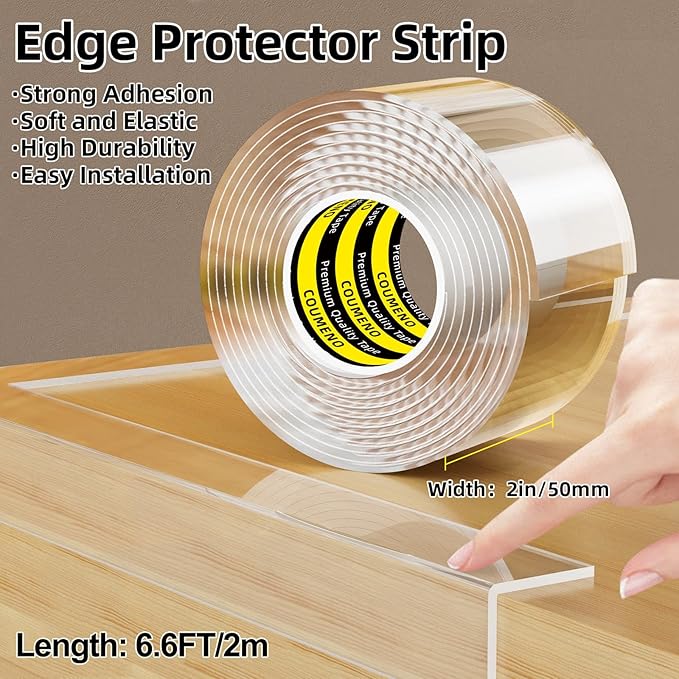 Clear Edge Protector,Safe Corner Protector, Anti-Sharp Edge Protector, for Furniture, Drawers, Tables, Cabinets 2inX6.6FT