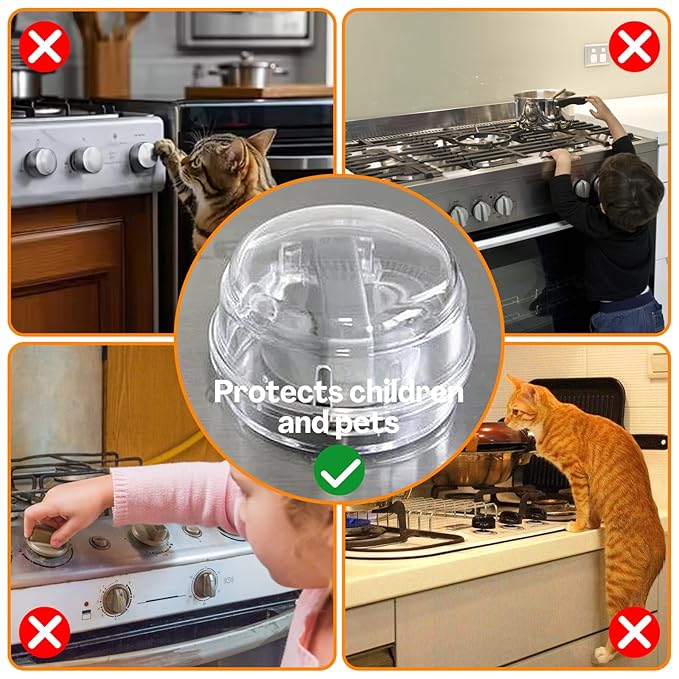 5-Pack Stove Knob Safety Covers,Upgraded Press Gas Stove Knob Locks,Durable Design Childproof Knob Locks for Babies and Pets, Sticky and Easy to Install,Transparent