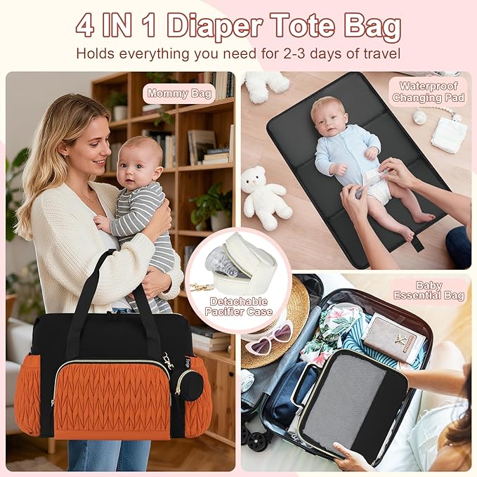 Yorige Diaper Tote Bag for Baby 6pcs, Large Mom Hospital Bags with Changing Pad Pacifier Case for Labor Delivery Boy Girl