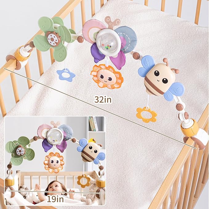 Adjustable Baby Stroller Arch Toys - Car Seat Toys Play Arch Crib Bassinet Toy Activity Arch with Fascinating Toy for Stimulating Baby's Senses Developing Motor Skills Infants Toddlers Gifts