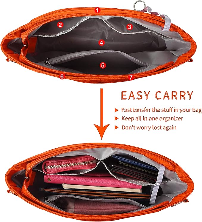 Vercord Expandable Nylon Handbag Purse Organizer Insert Liner Shaper Bag in Bag Orange XLarge