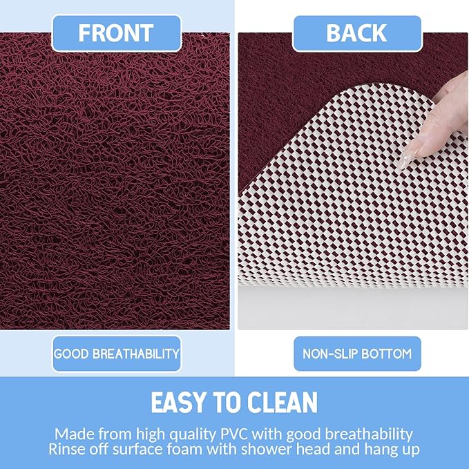 Hargiis Non-Slip Bathtub Mat, Anti Slip Shower Mat, Fast Drying Bathtub Mats, Foot Scrubber Mat, Anti Slip Mat for Tub, Floor, Bathroom, Kitchen, Home, Hotel (Wine Red 40"×28")
