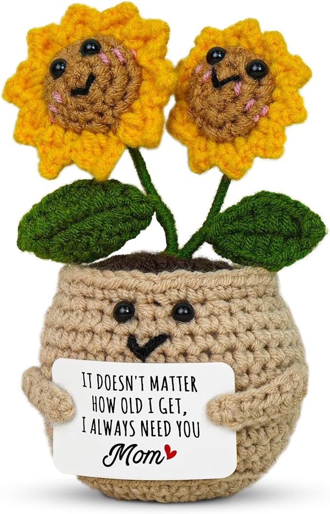 OASSIE Gifts for Mom from Daughter Son - Handmade Positive Sunflower Crochet with Card - Mom Gifts for Mothers Day, Birthday Gift for Mother in Law Mama Grandma, Emotional Support Crochet