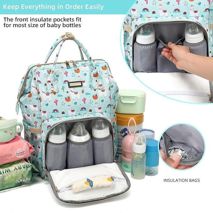 GAIVP Diaper Bag Backpack, Diaper Bags for Baby Girls Boys, Baby Bags for Moms Dads, Nappy Changing Bag with Insulated Pockets,Multi-functional Waterproof Backpack with Stroller straps-Green