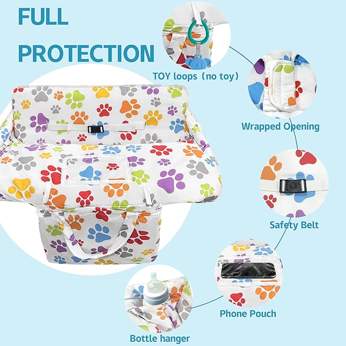 Shopping Cart Cover for Baby,2-in-1 High Chair Cover Soft,Portable,and Machine Washable,Comfortable Cotton Seat Pad with Safety Harness and Portable Cloth Bag,Fits All Supermarkets and Restaurants