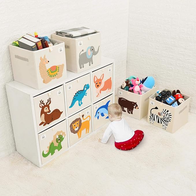 CLCROBD Foldable Animal Cube Storage Bins Fabric Toy Box/Chest/Organizer for Toddler/Kids Nursery, Playroom, 13 inch (Bear)