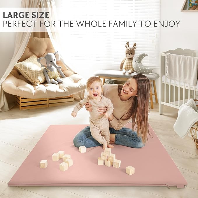 Stylish Vegan Leather Baby Play Mat - Soft, Easy to Clean Floor Mat Creates A Safe Play Area for Your Baby - The Perfect Modern Foam Playmat Fits Nicely with Your Kids Playroom Or Home Decor