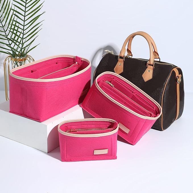 Doxo Purse Organizer Insert, Bag Organizer for Tote & Purse, Bag in Bag, Perfect for Speedy 30 Neverfull MM and More(Rose-L)