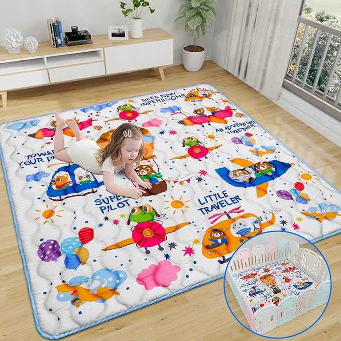 Baby Gyms Playmats for Playpen Boho Rainbow Play Mat for Playpen Playyards Thicken Soft Padding Foam Playmats for Babies (50"×50", 12- Animal Pilot)