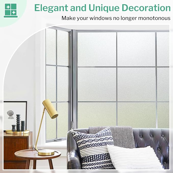 DOWELL Window Privacy Film, Frosted Glass Window Film, Static Cling Non-Adhesive Glass Clings, Sun Blocking Opaque Coverings, Reusable Door Stickers for Bathroom Home Office, Pure, 23.6"x78.7"