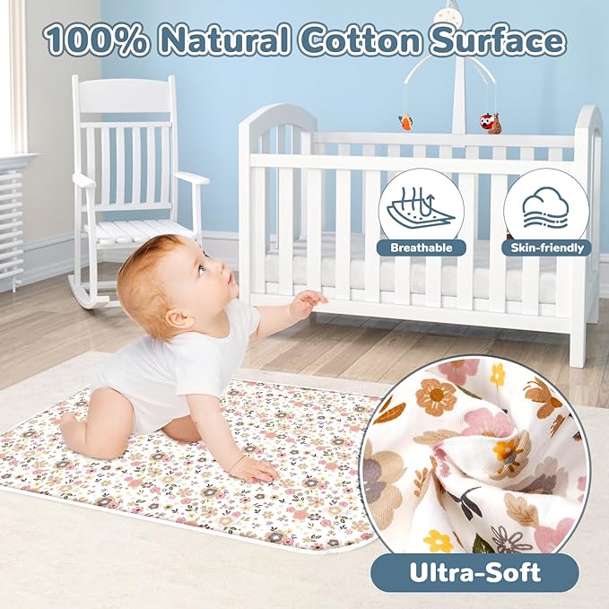 Coinarin Baby Diaper Changing Pad – 31.5" x 21.5" Extra Large Waterproof Absorbent Portable Changing Mat, Reusable Changing Pad Liner for Travel or at Home Use(Floral2)