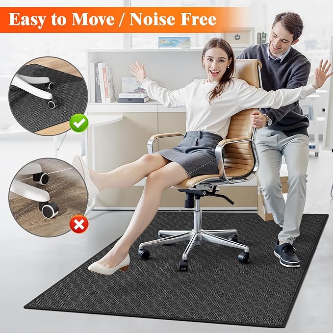 KMAT Office Chair Mat, 47x47in Heavy Duty Hardwood/Tile Floor Protector, Floor Mat Computer Desk Mat for Rolling Chairs, Work, Study, Office, Black