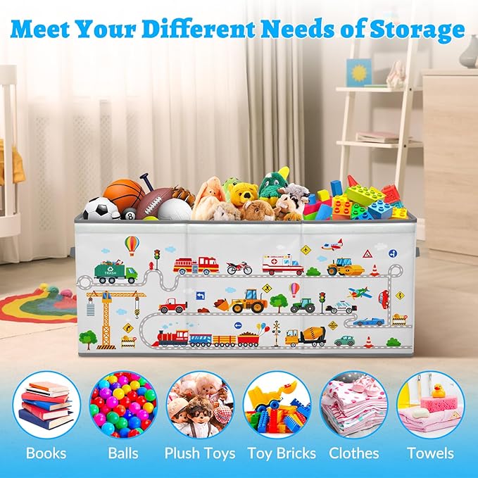 decalsweet Kids Toy Box Storage Chest Collapsible Storage Bin with Lids Handles for Boys Girls Toddler, Large Kids Toy Organizer Box for Kidsroom Bedroom Playroom Nursery,37.7"x12.5"x15.7"