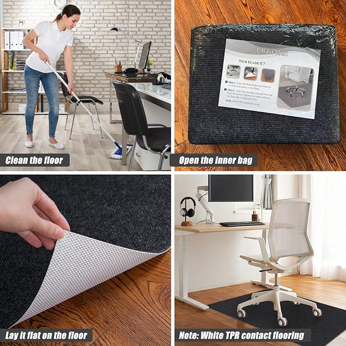 Sycoodeal Office Chair Mat for Hardwood Floor,Office Computer Gaming Chair Mat for Tile Floor,Large Floor Protector Rug,Anti-Slip,Easy to Clean,Pure Black(48"x55")