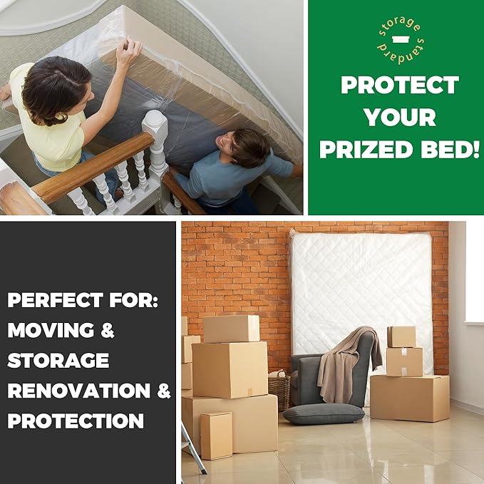 Queen Mattress Bags for Moving & Storage - Heavy Duty Thick 4mil Reusable Bag Mattresses Covering, Waterproof Plastic Perfect Bed Fit - Clear, 100 × 64 x 15 Inches