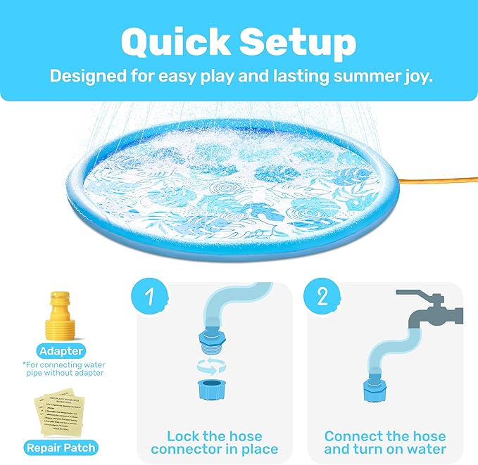 SLOOSH Splash Pad Sprinkler Mat - 6ft Tropical Leaves Outdoor Water Play Toys for Kids Dogs, Backyard Party in Summer Decor Outside Water Games Fountain Pool Children Boys Girls Toddlers Baby (Blue)