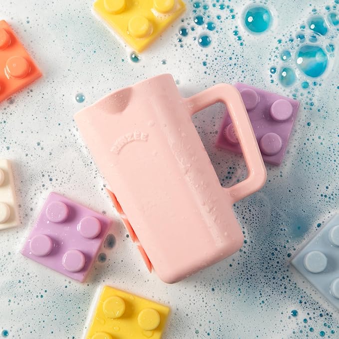 Rinzee® Baby Bath Cup with Suctions - BPA Free, 100% Food Grade Silicone Rinse Cup, Clutter-Free Tub Area, Kids Learning Tool, Sticks to Tiles, Drains Water Upside Down-patent pending