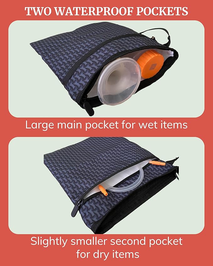 IDAHO JONES Wet Dry Bag - Waterproof Wet Bag for Travel, Wetbag for Swimsuit, Diaper, Clothes, Period Underwear - Breast Pump Parts Organizer - Zippered Pouch with Waterproof Mat - Robin