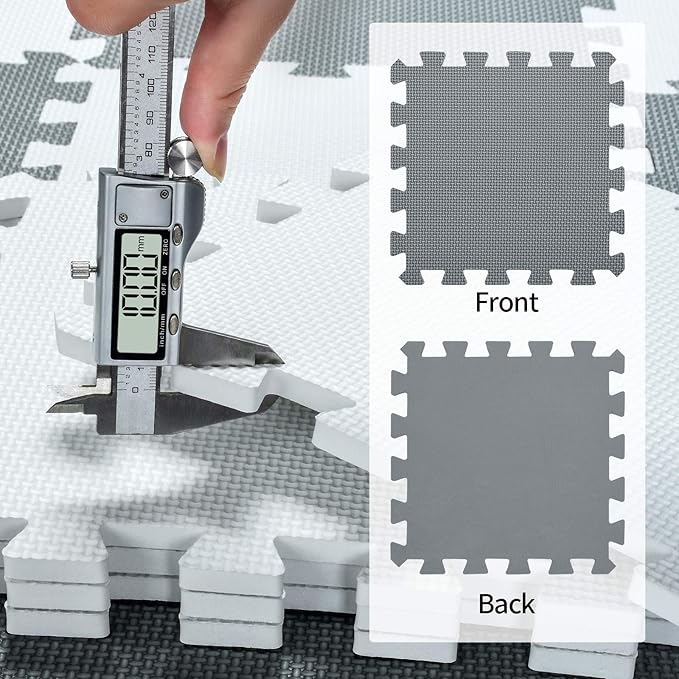 qqpp EVA Rubber 18 Tiles Interlocking Puzzle Foam Floor Mats - Baby Play Mat for Playing | Exercise Mat for Home Workout. White. QC-Ab18N