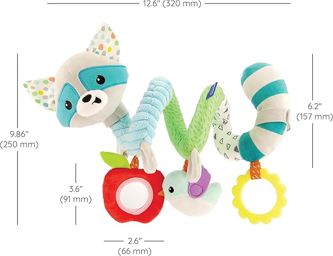 Infantino Spiral Activity Toy - Textured Play Activity Toy for Sensory Exploration and Engagement, Ages 0 and Up, Blue Raccoon