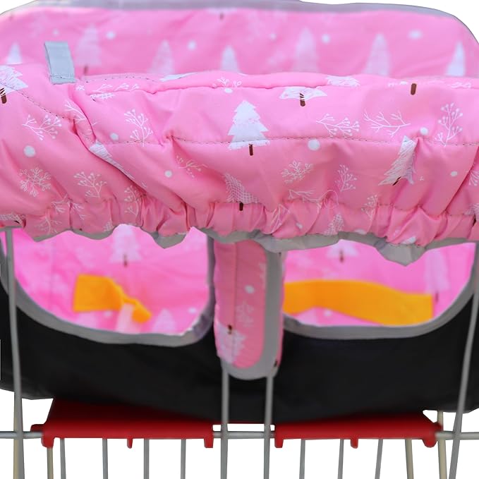 2-in-1 Shopping Cart and High Chair Cover-Grocery Cart Cover for Babies Toddlers Infants Resturant Highchair Cover-Padded Folds to Portable Pouch for Baby Boy Girl (Pink Tree)