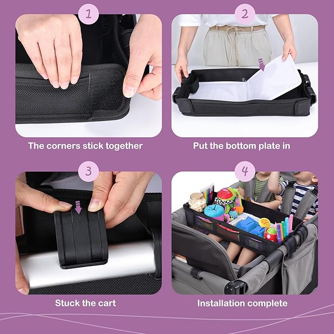Babenest Stroller Snack Tray for Wonderfold Wagon W4, Foldable Thickened Snack Tray with Cup Holder, Storage Mesh Bag & Pen Slot, Easy to Clean Snack Board for Drawing
