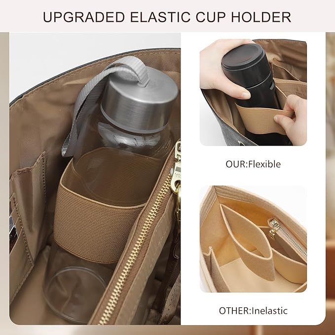 Doxo Long Champ Organizer Insert, Bag Organizer Insert for le pliage Medium, G.oyard PM, Speedy 30, Neverfull MM and More, Light Waterproof DupontPaper Purse Organizer, 6 Pockets(Black&Brown, M)