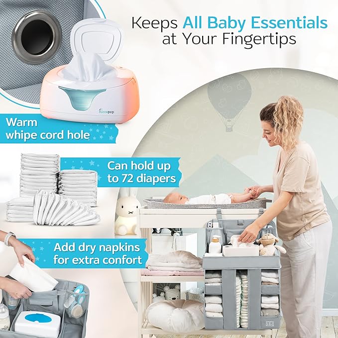 ROYAL RUSU Premium Hanging Diaper Caddy Organizer – Nursery Storage Caddy for Baby Essentials – Ideal Gift for Boys & Girls – Fits Crib, Changing Table, Playard, Wall & Door