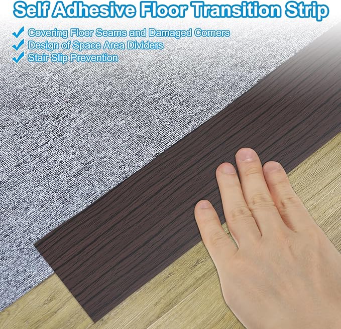 PATIKIL Self Adhesive Floor Transition Strip 1.6 in x 3.3 Ft, Vinyl Laminate Floor Flat Divider for Joining Floor Gaps Doorways Carpet Cover Floor Tiles Black Walnut