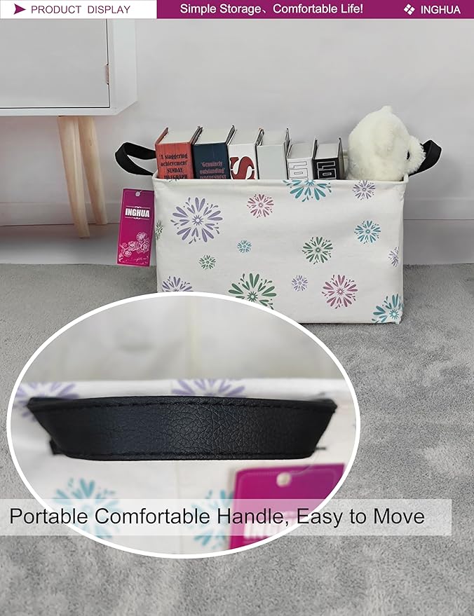 INGHUA Rectangular Storage Basket Fabric Organizer Bin for Toys,Books,Clothes,Gifts,Pets-Perfect for Home,Office,Nursery,Dorm,Shelf(Rec-Colorful fireworks)