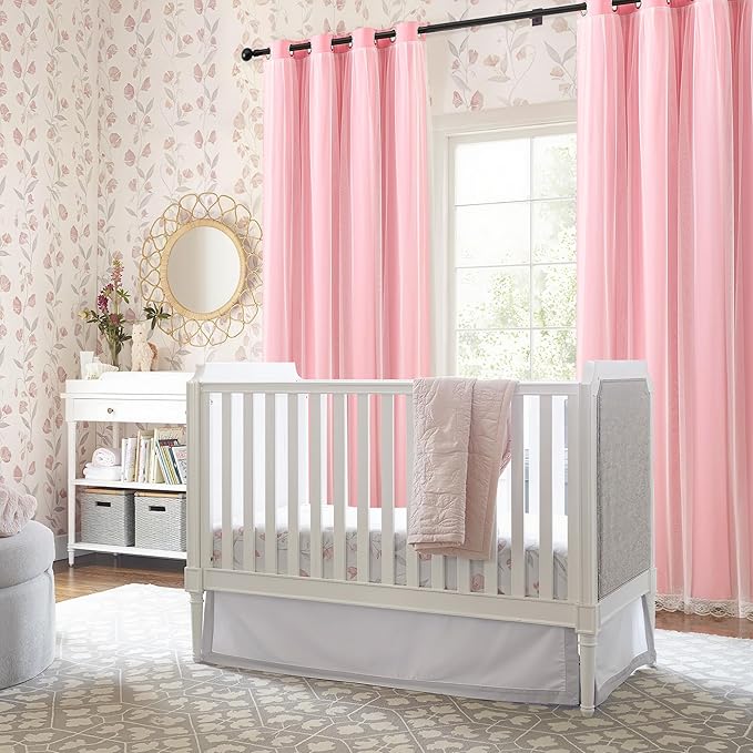 XiDi Pink Blackout Curtains for Girls Bedroom Living Room 63 Inches Long 2 Panels Thermal Insulated Double Layer Curtains with Sheer Overlay Lace Hem for Nursery Kids Princess Grommet Drapes 34Wx63L
