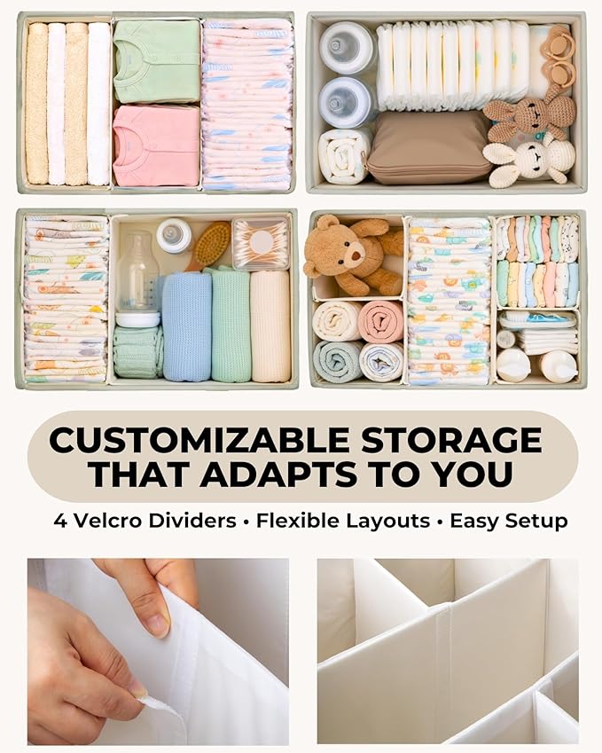 Toodly Baby Diaper Caddy Organizer with Portable Changing Mat - Teddy Fleece Diaper Organizer for Changing Table - Basket for Changing Essentials - Baby Essentials Organizer with Removable Dividers