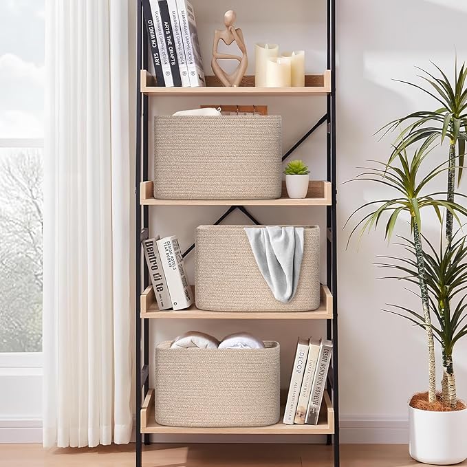 Degeyoyo Woven Storage Baskets, Brown Baskets for Organizing, 3 Pack Woven Basket for Storage, Storage Baskets for Shelf, Towel, Toy, Book, Closet, Baby 15"×10"×9"